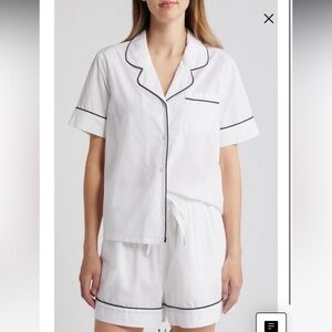 Nordstrom White Pajama Set with Black Piping